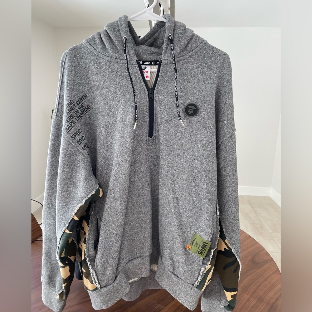 AAPE BY A BATHING APE Grey hoodie w/ green camo